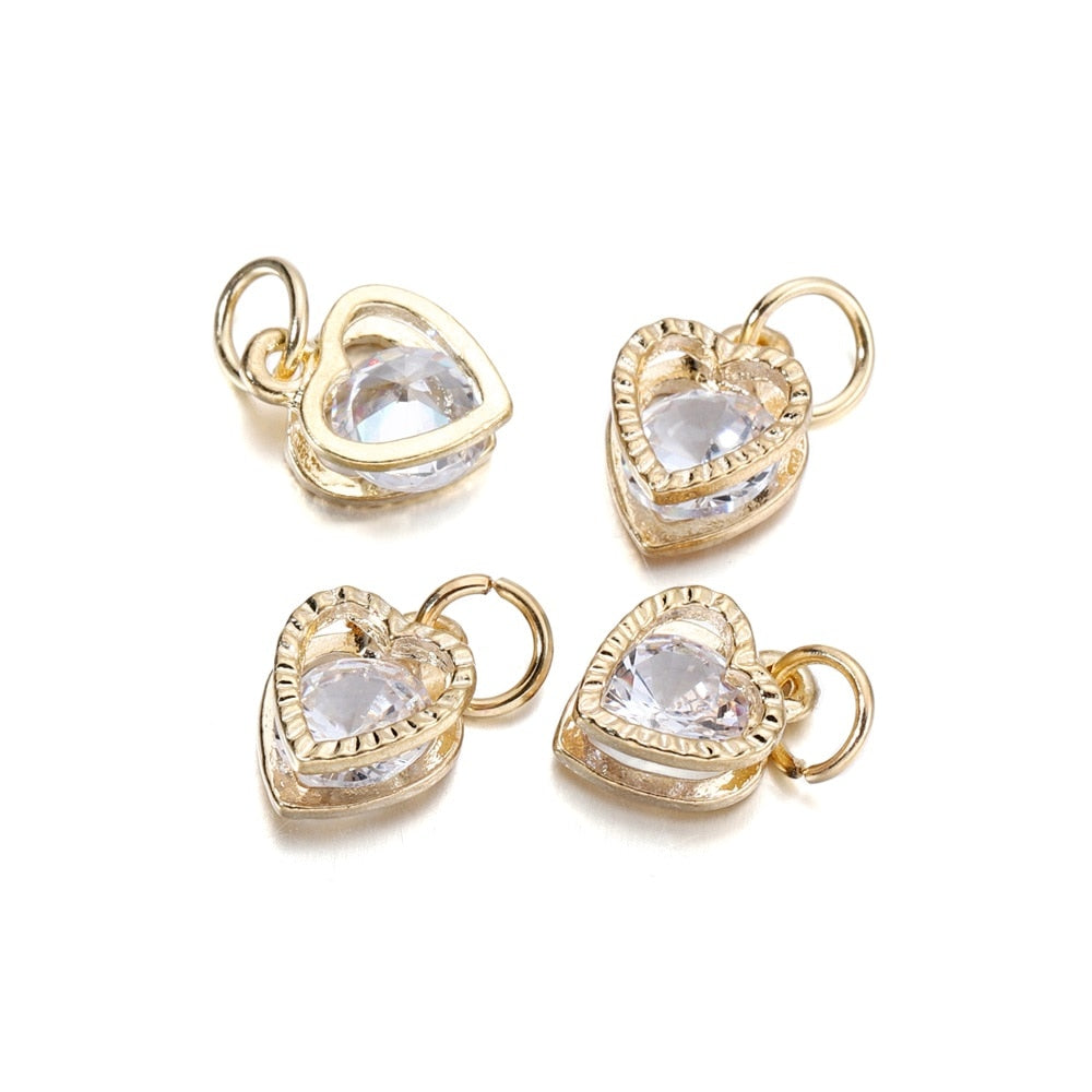 Breloques cœurs en strass, 10 pièces
