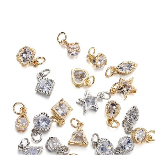 Rhinestone Hearts Charms, 10Pcs
