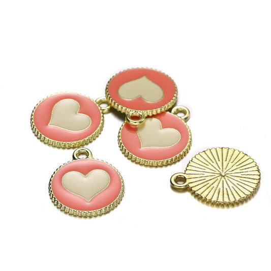 10pcs Alloy Heart Love Round Pendants