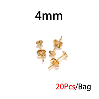 Boucle d'oreille à tige en acier inoxydable doré de 5 à 12 mm, 20 pièces