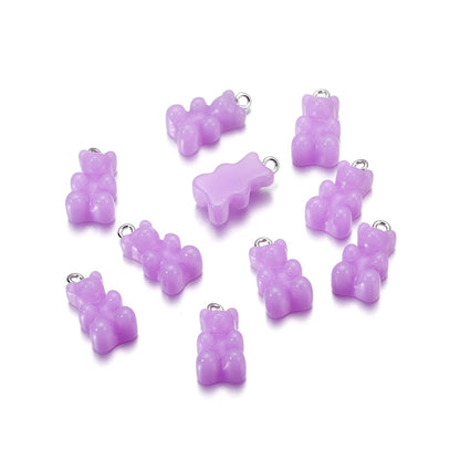 Candy Color Resin Mini Bear Charms, 10pcs