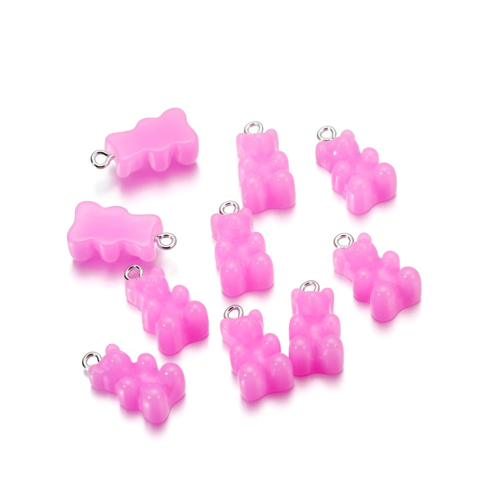 Candy Color Resin Mini Bear Charms, 10pcs