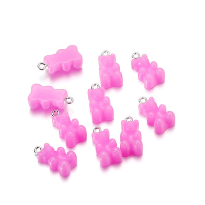 Candy Color Resin Mini Bear Charms, 10pcs
