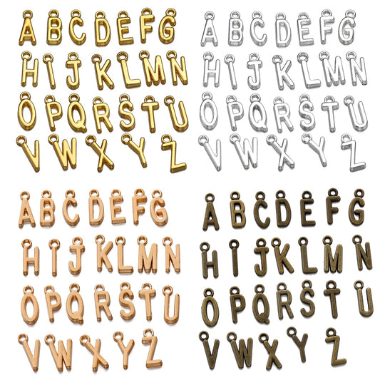 26Pcs 7X16mm Alloy Alphabet A-Z Letter Charms Pendants