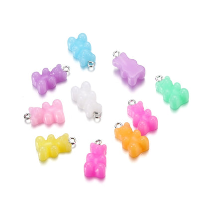 Candy Color Resin Mini Bear Charms, 10pcs