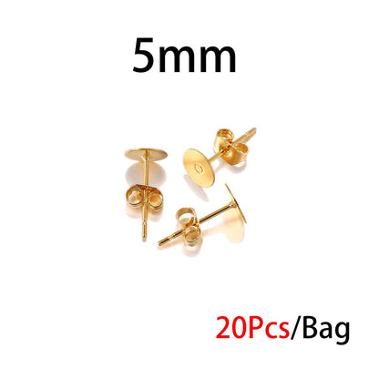 Boucle d'oreille à tige en acier inoxydable doré de 5 à 12 mm, 20 pièces
