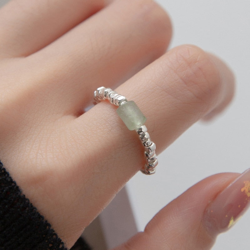 Green Crystal Geometric Block Ring
