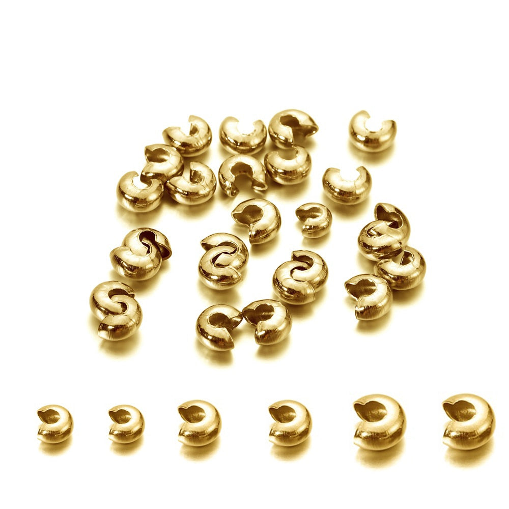 Stainless Steel Round Covers Crimp End Beads 3-5mm, 50pcs