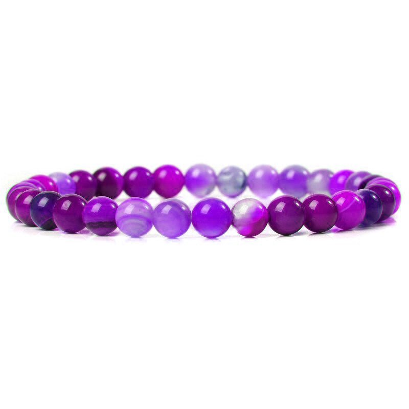 Bracelet extensible en agate à rayures violettes, 6-12 mm 