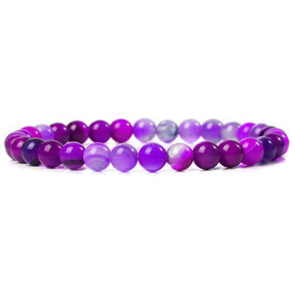 Bracelet extensible en agate à rayures violettes, 6-12 mm 