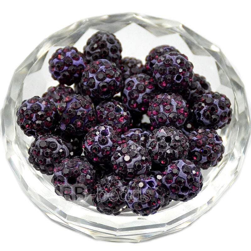 Amethyst Crystal Rhinestone Round Beads, 6mm 8mm 8mm 10mm 12mm Pave Clay Disco Ball Beads, Chunky Bubble Gum Beads, Gumball Acrylic Beads 