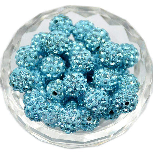 Aquamarine Crystal Rhinestone Round Beads, 6mm 8mm 8mm 10mm 12mm Pave Clay Disco Ball Beads, Chunky Bubble Gum Beads, Gumball Acrylic Beads 