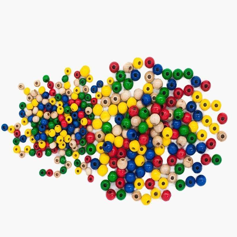 Assorted wooden beads natural, round size 4-16mm100pcs 