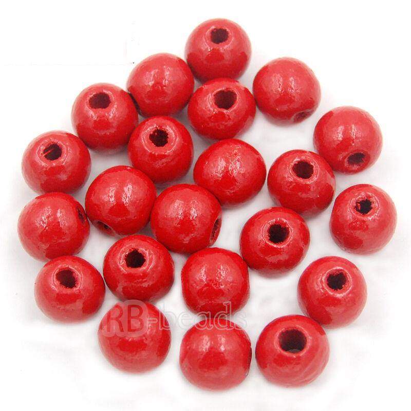 Assorted wooden beads natural, round size 4-16mm100pcs 