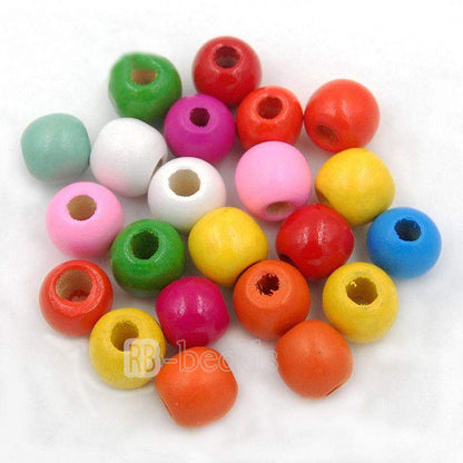 Assorted wooden beads natural, round size 4-16mm100pcs 