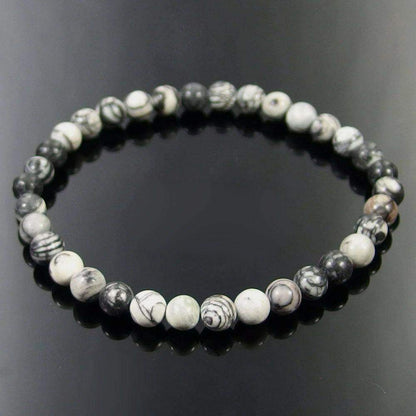 Schwarz-weißes Zebra (Spinnennetz) Jaspis-Edelstein-Stretch-Armband, 4–12 mm 