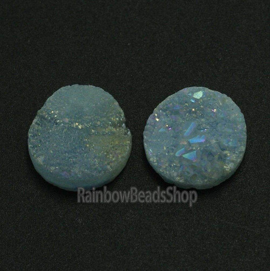 Blue Druzy Quartz Agate Flat Back Round Connector Cabochon 2Pcs 6-20mm 