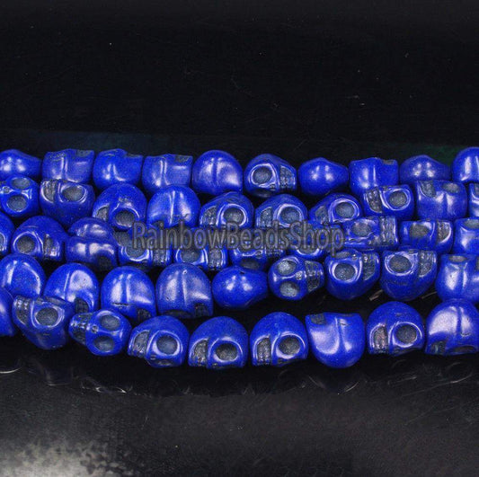 Blue Howlite  Skull Side Ways Beads, 12x13mm , 16'' strand 