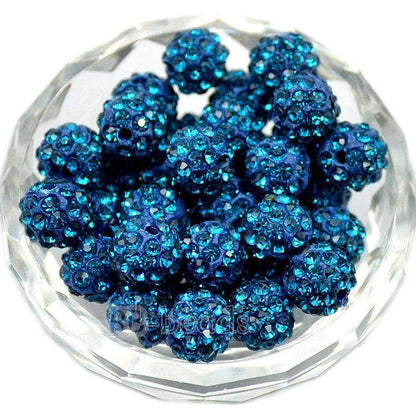 Blue Zircon Crystal Rhinestone Round Beads, 6mm 8mm 8mm 10mm 12mm Pave Clay Disco Ball Beads, Chunky Bubble Gum Beads, Gumball Acrylic Beads 