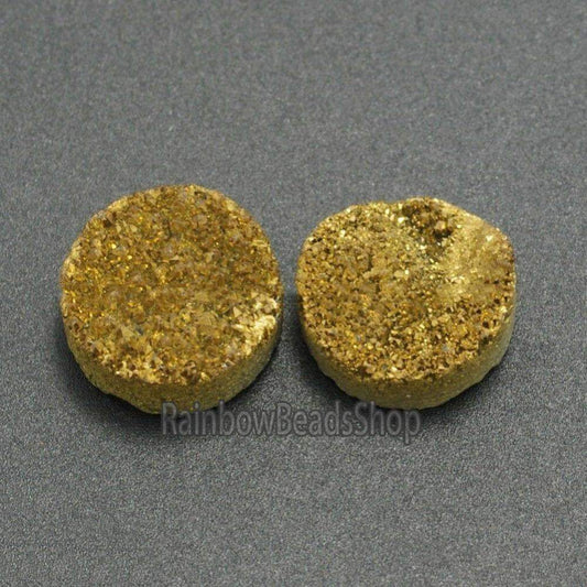 Bronze Druzy Quartz Agate Flat Back Connector Cabochon, 2Pcs 6-20mm 