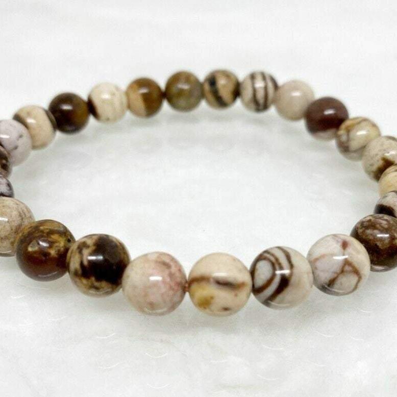 Bracelet extensible en pierres précieuses de jaspe zébré marron, 4-12 mm 