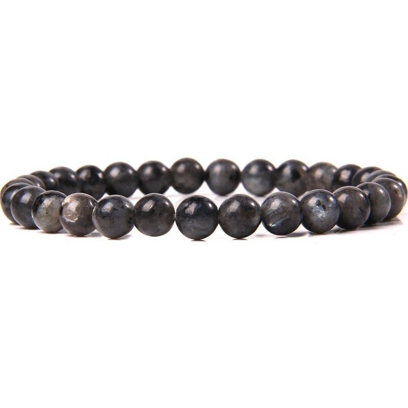 Larvikite labradorite gemstone stretch bracelet, 4-12mm