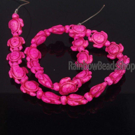Carved Turtle Pink Howlite beads, 14x17mm, 16'' strand 