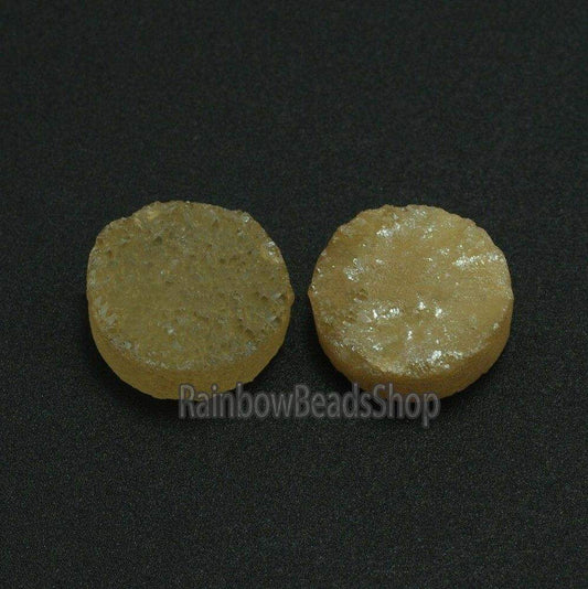 Champagne Druzy Quartz Agate Flat Back Connector Cabochon, 2Pcs 6-20mm 
