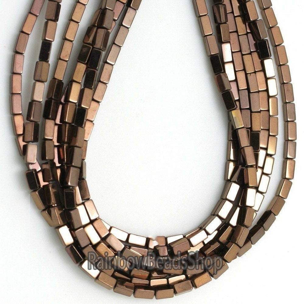 Copper hematite rectangle bead 2x4mm,  16'' inch. strand 