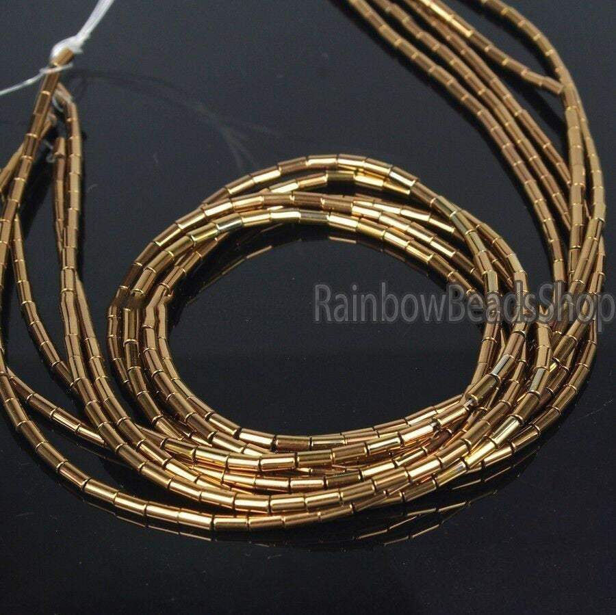 Copper Tube Hematite Beads, 2x4mm 1x3mm, 16'' inch strand 