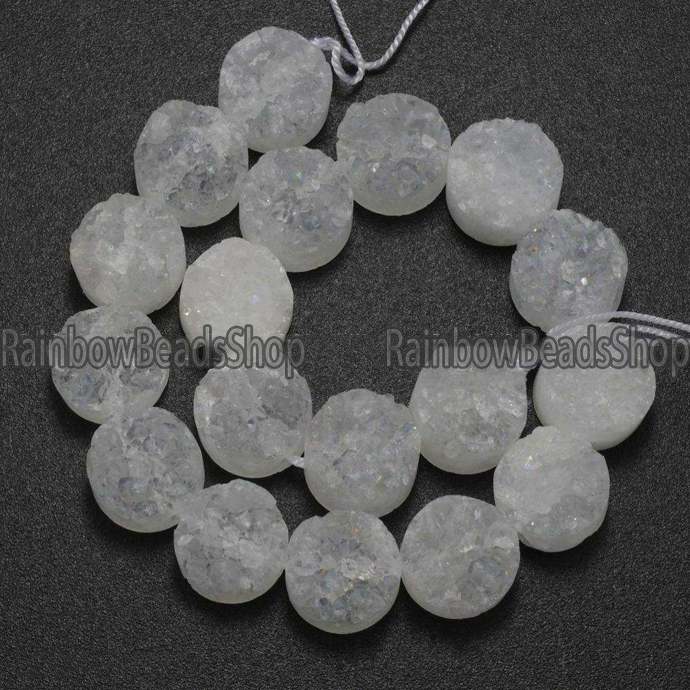 Crystal AB Druzy Quartz Agate Side Drilled Flat Back Cabochon Beads 