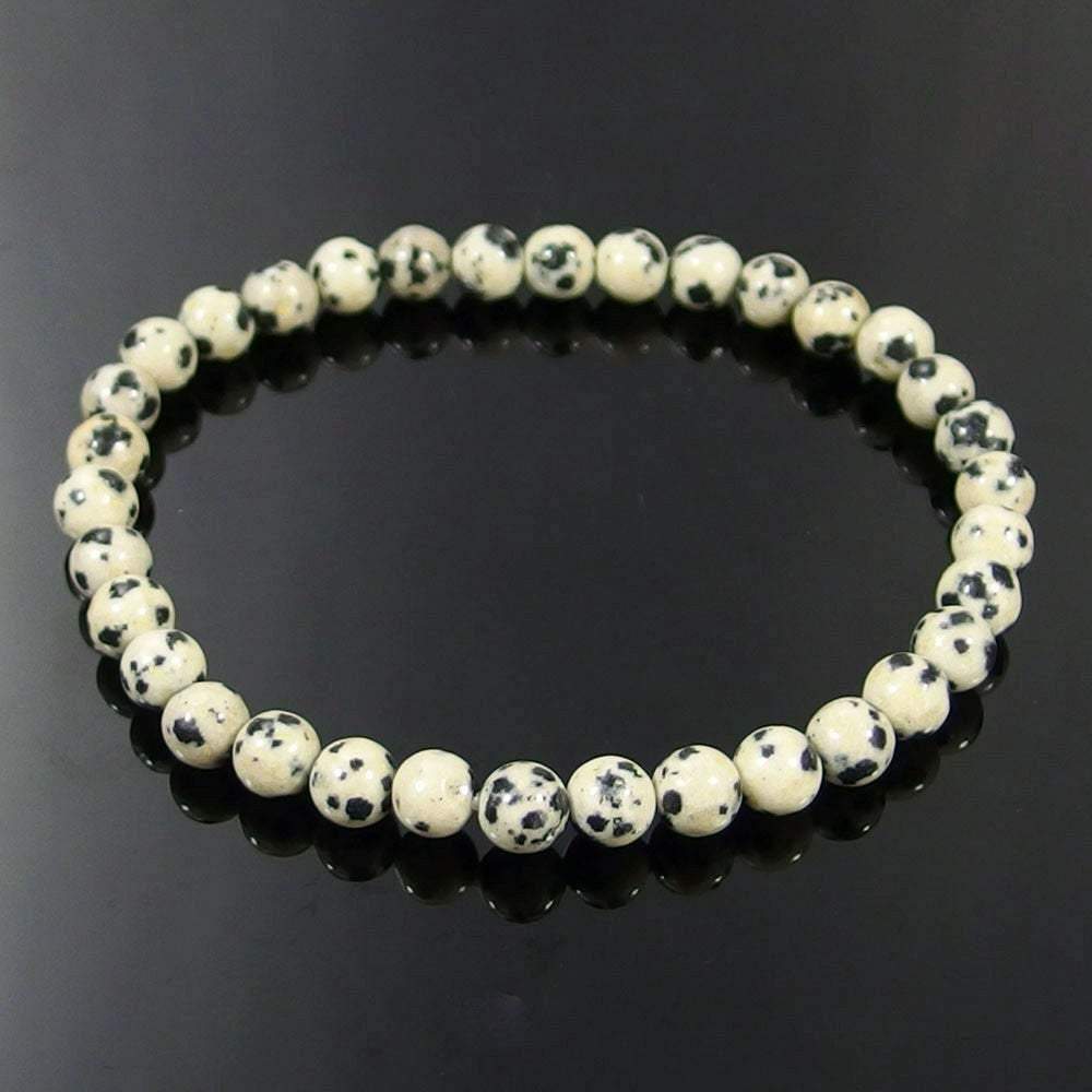 Bracelet en jaspe dalmatien avec pierres précieuses, 4-12 mm