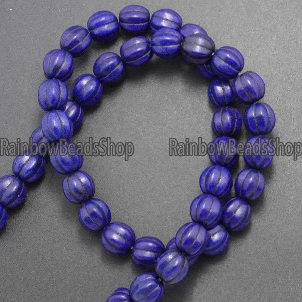 Dark blue Howlite  Pumpkin Round beads, 10-14mm, 16'' strand 
