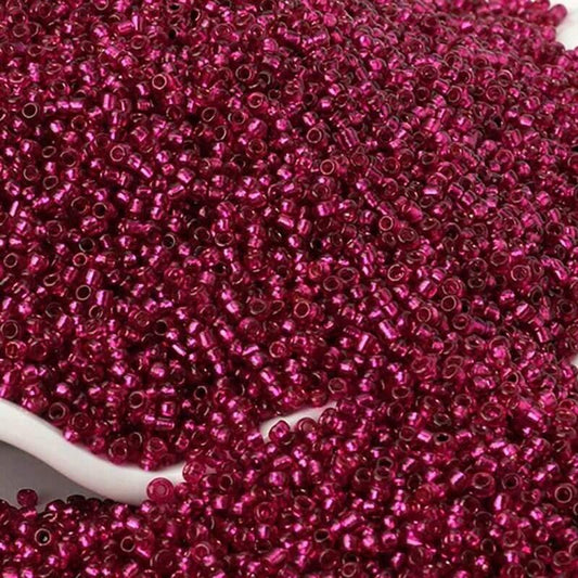 Dark Pink Lined Transparen  preciosa seed beads, beadworking 2mm 12/0  Miyuki Delica small glass beads, Austria round beads, Clear, 1000 pcs 