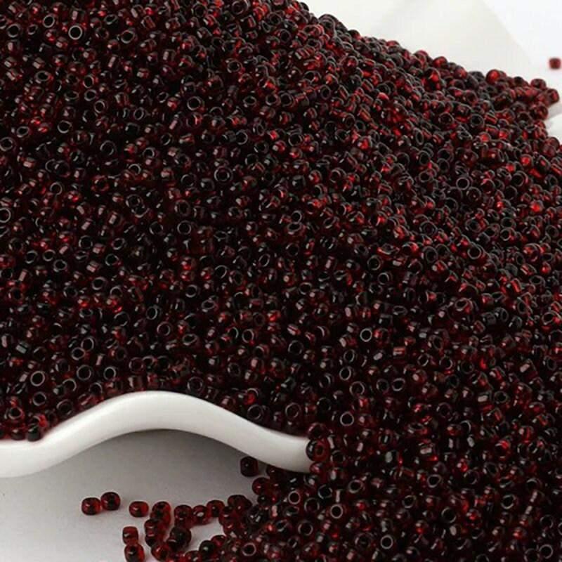 Deep Red Lined Transparen  preciosa seed beads, beadworking 2mm 12/0  Miyuki Delica small glass beads, Austria round beads, Clear, 1000 pcs 