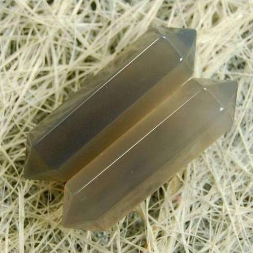 Double Terminated Hexagonal Gray Agate Wand, Healing crystal Stone 