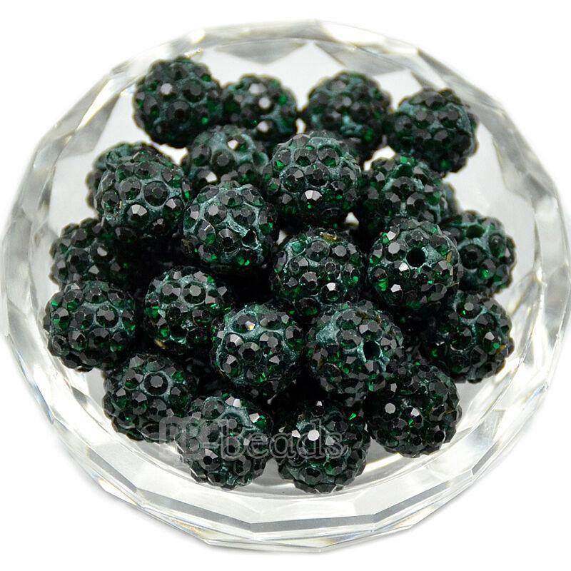 Emerald Crystal Rhinestone Round Beads, 6mm 8mm 8mm 10mm 12mm Pave Clay Disco Ball Beads, Chunky Bubble Gum Beads, Gumball Acrylic Beads 