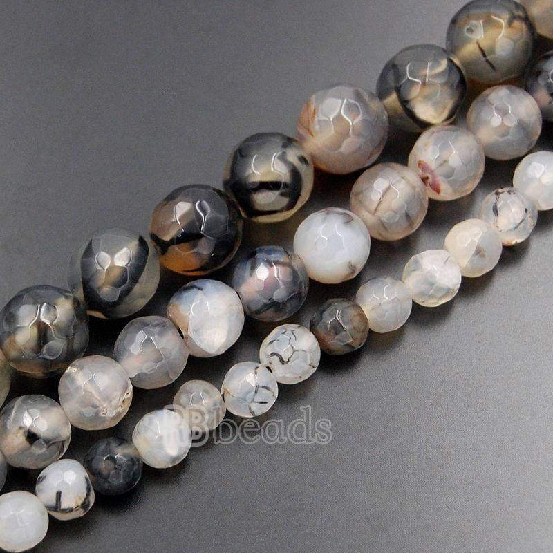 Faceted Dragon Vein Black Crackle Agate Beads, 6-10mm, 15.5'' strand 