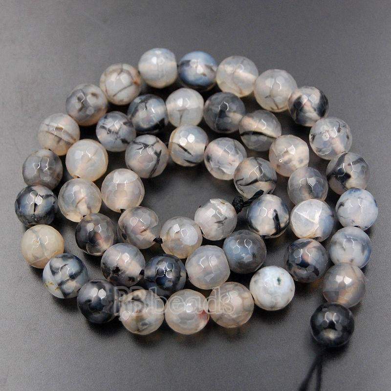 Faceted Dragon Vein Black Crackle Agate Beads, 6-10mm, 15.5'' strand 