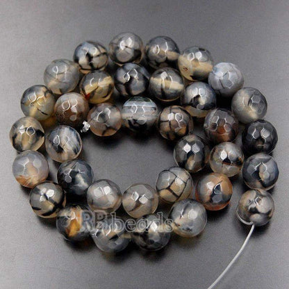 Faceted Dragon Vein Black Crackle Agate Beads, 6-10mm, 15.5'' strand 