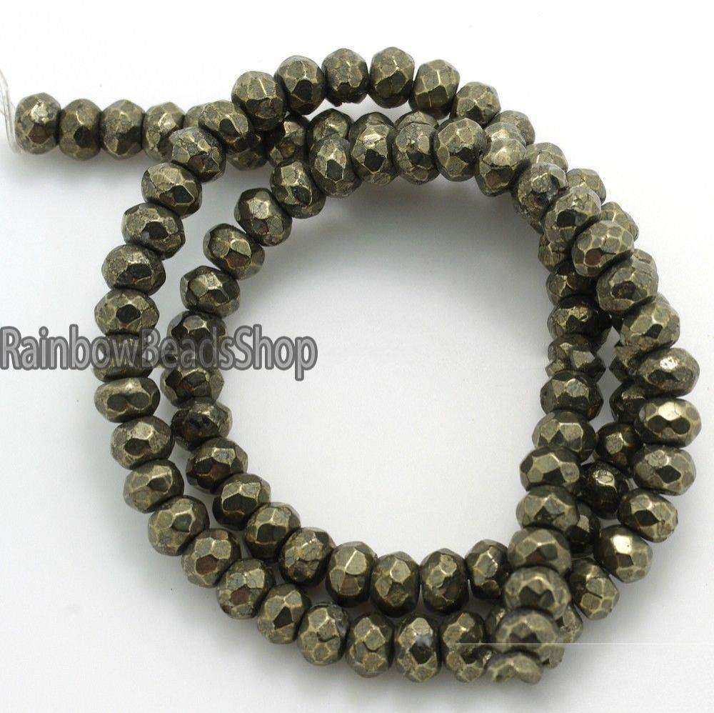 Faceted Iron Pyrite Rondelle natural beads, 1.5x2mm 2x3mm 3x4mm 4x6mm 5x8mm 6x10mm bead jewelry loose beading stone, natural gemstone 