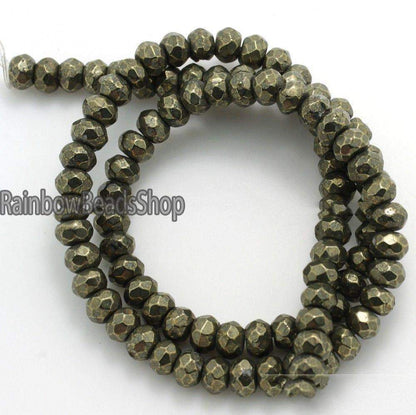 Faceted Iron Pyrite Rondelle natural beads, 1.5x2mm 2x3mm 3x4mm 4x6mm 5x8mm 6x10mm bead jewelry loose beading stone, natural gemstone 