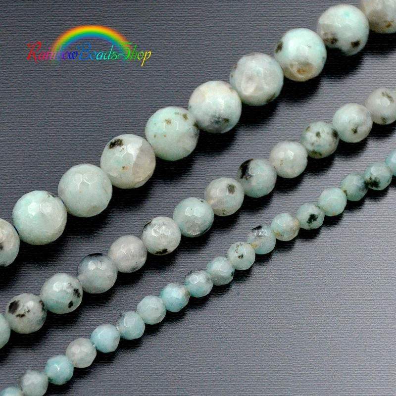 Faceted Kiwi Jasper Blue Beads, 4-10mm Stone 