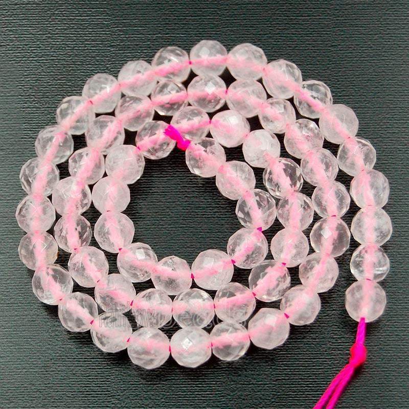 Faceted Rose Quartz Beads, 4mm 6mm 8mm 10mm 12mm 14mm Gemstone Beads, Stone Round Natural Beads, 15''5 strand 