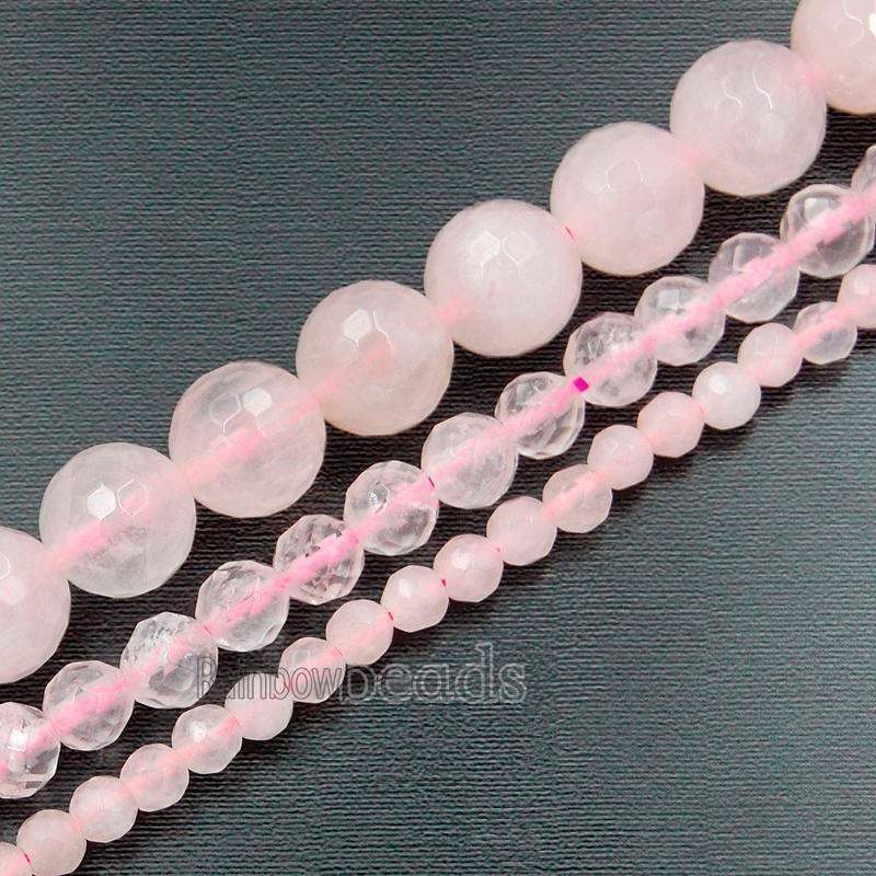 Faceted Rose Quartz Beads, 4mm 6mm 8mm 10mm 12mm 14mm Gemstone Beads, Stone Round Natural Beads, 15''5 strand 