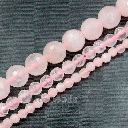 Faceted Rose Quartz Beads, 4mm 6mm 8mm 10mm 12mm 14mm Gemstone Beads, Stone Round Natural Beads, 15''5 strand 