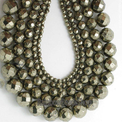 Faceted round Iron pyrite beads, 2mm 3mm 4mm 6mm 8mm 10mm 12mm 14mm natural stone jewelry beading bead 