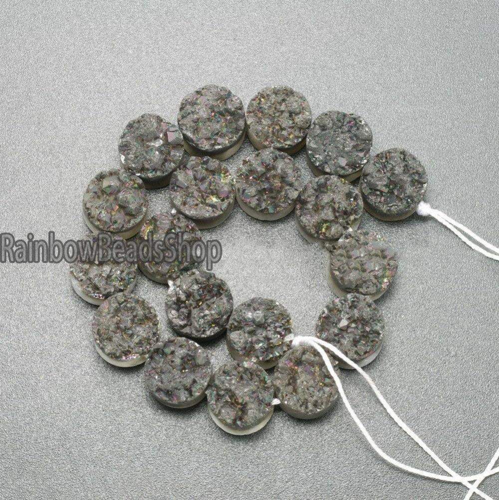 Flat BacBlack Druzy Quartz Agate Side Drilled Connector Cabochon 