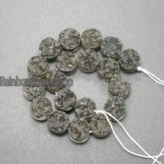 Flat BacBlack Druzy Quartz Agate Side Drilled Connector Cabochon 