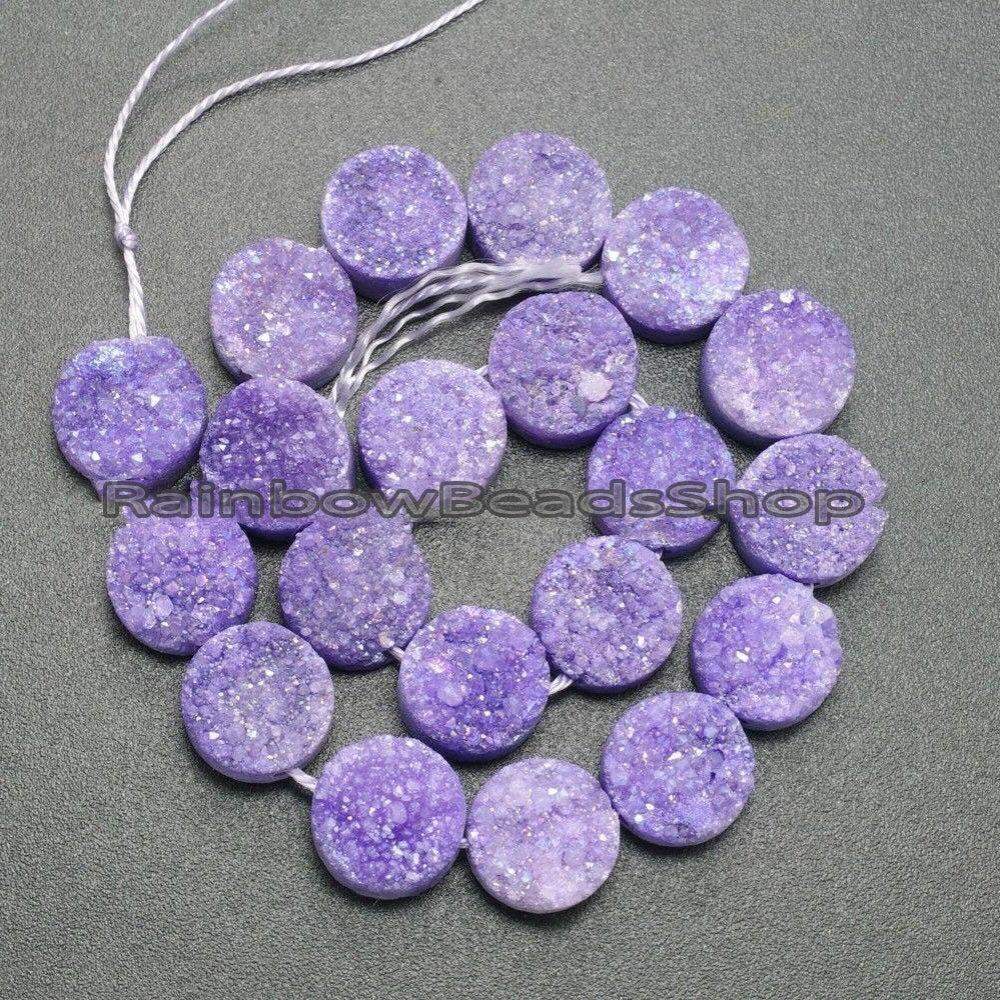 Flat Back Lavander Druzy Quartz Agate Side Drilled Connector Cabochon 